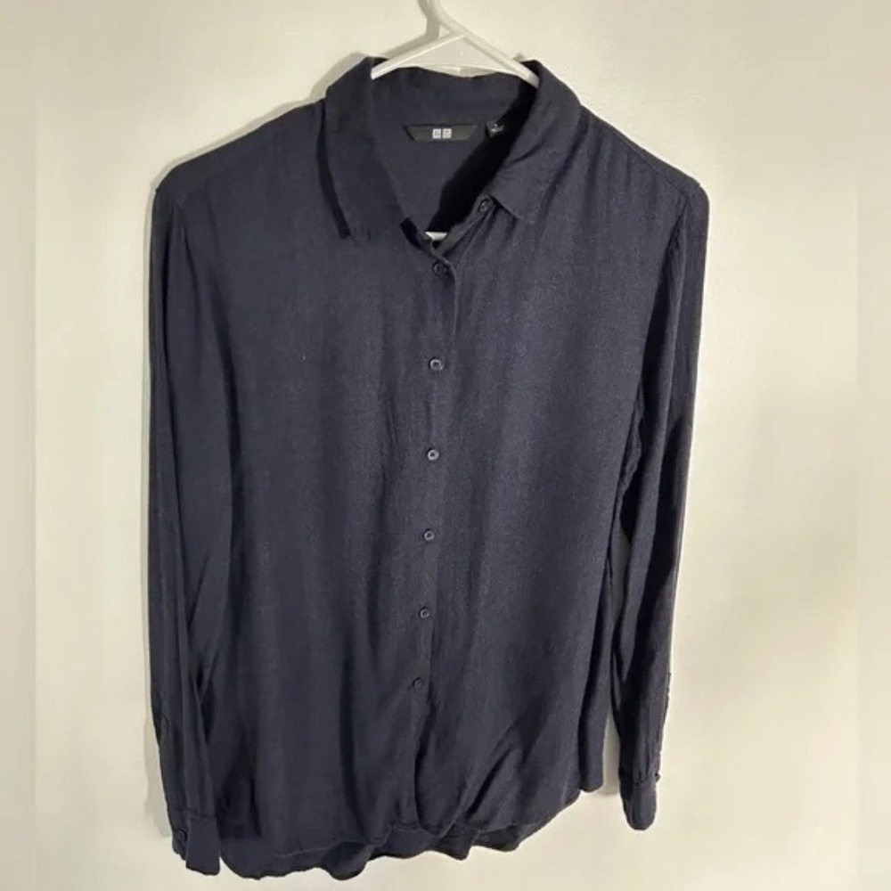 Uniqlo Navy Rayon Button Down Shirt XS